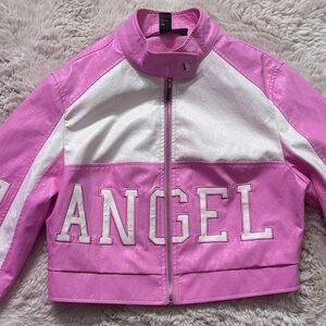 Forever 21 “ANGEL” cropped racer jacket 🪽 🩷🤍